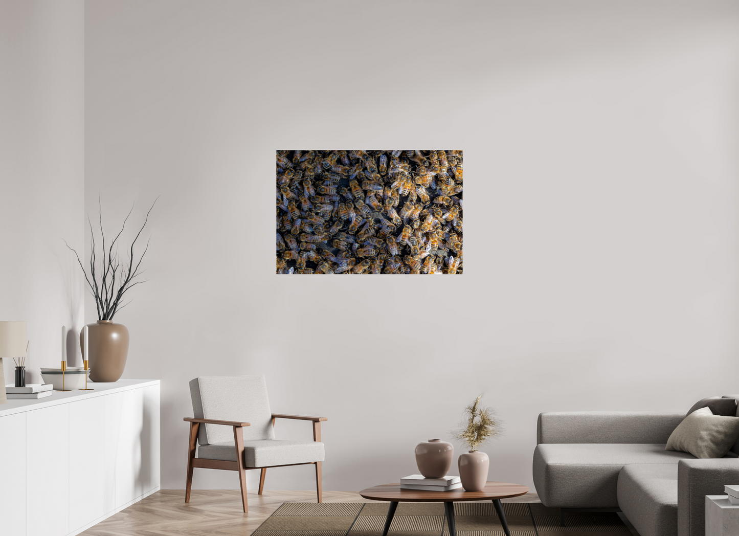 105 x 70 cm, Photo Print Under Acrylic Glass Goldenes Gewimmel – Fine Art Print