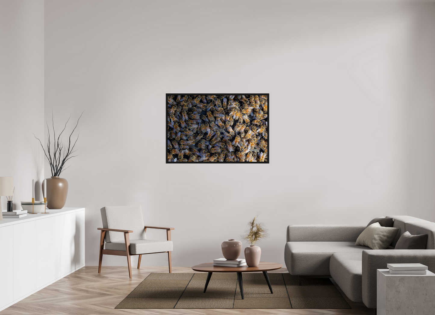 120 x 80 cm, Floater Frame Goldenes Gewimmel – Fine Art Print