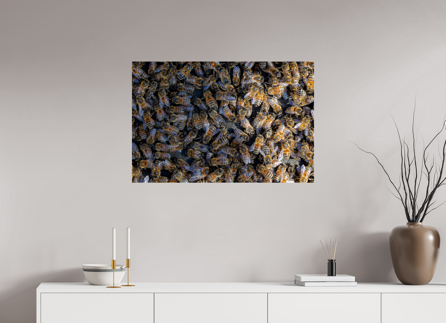 90 x 60 cm, Photo Print Under Acrylic Glass Goldenes Gewimmel – Fine Art Print