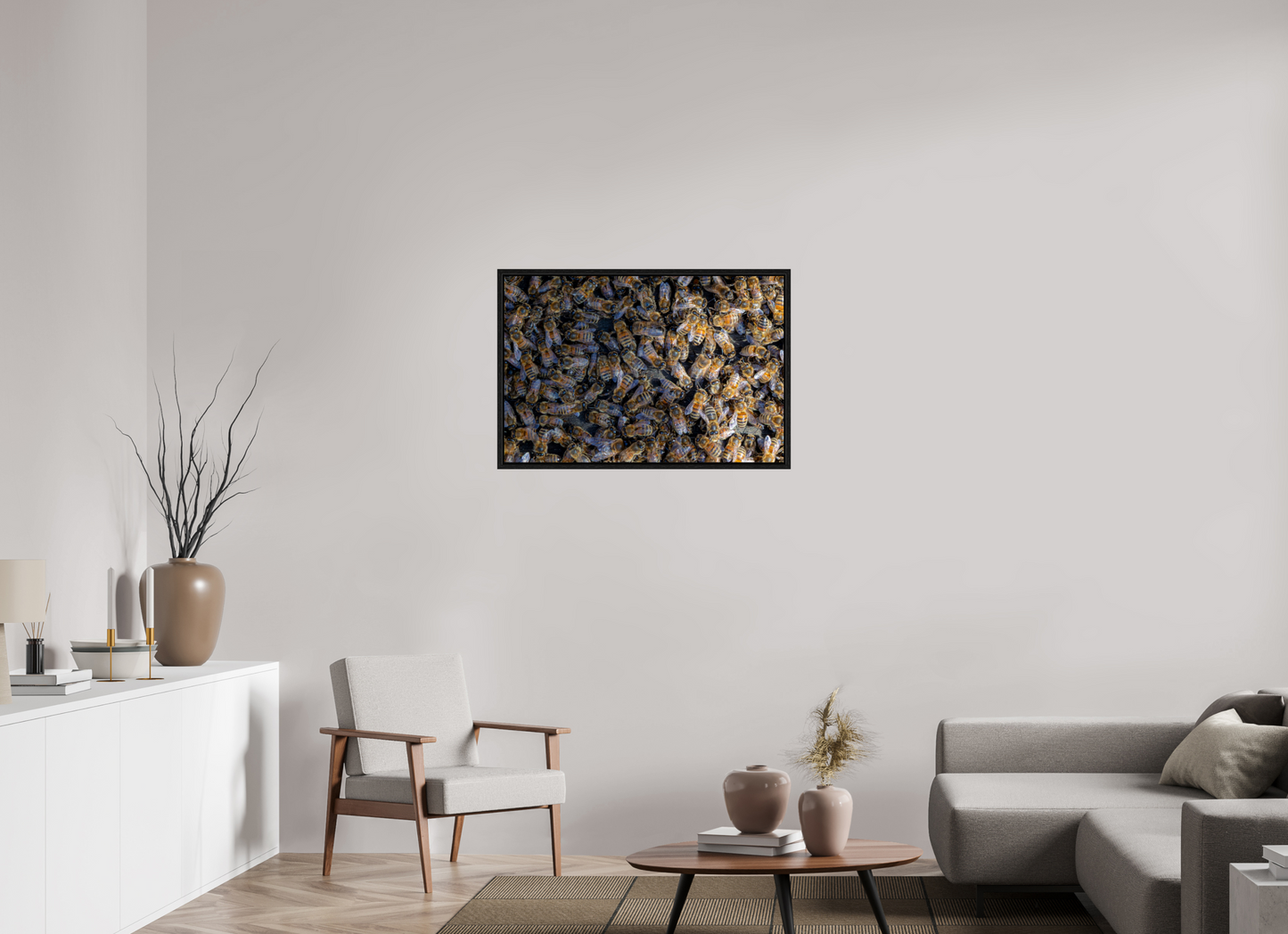 90 x 60 cm, Floater Frame Goldenes Gewimmel – Fine Art Print